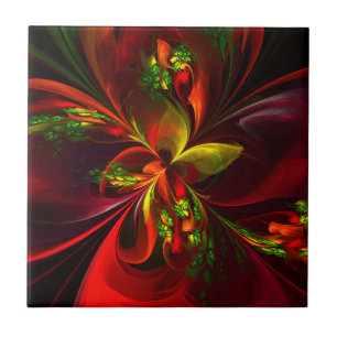 Modern rood groen bloemig Abstract kunstpatroon #0 Tegeltje