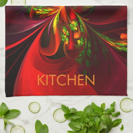 Modern rood groen bloemig Abstract kunstpatroon #0 Theedoek (Gevouwen)