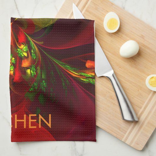 Modern rood groen bloemig Abstract kunstpatroon #0 Theedoek (Quarter Fold)