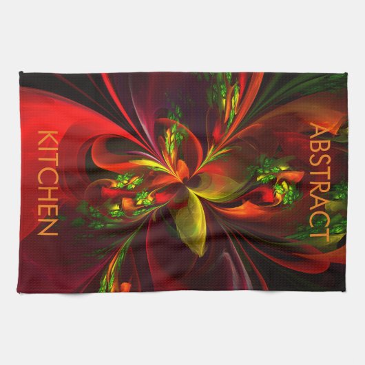 Modern rood groen bloemig Abstract kunstpatroon #0 Theedoek (Horizontaal)