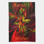 Modern rood groen bloemig Abstract kunstpatroon #0 Theedoek (Verticaal)