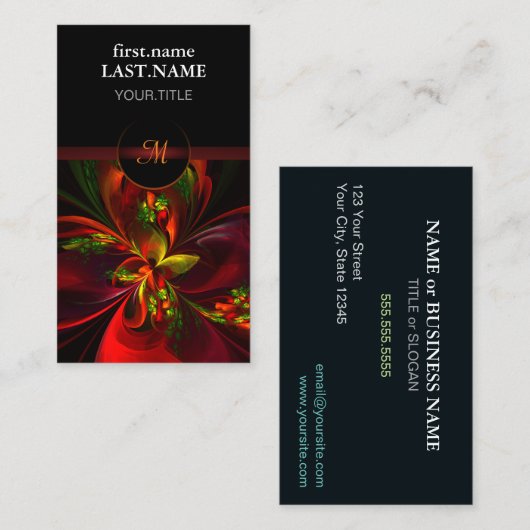 Modern rood groen bloemig Abstract kunstpatroon #0 Visitekaartje (Voorkant / Achterkant)