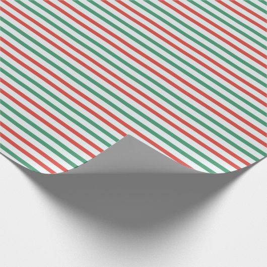Modern Rood Groen en Wit Gestreepte Kerstmis Cadeaupapier (Hoek)
