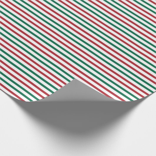 Modern Rood Groen en Wit Gestreepte Kerstmis Cadeaupapier (Hoek)