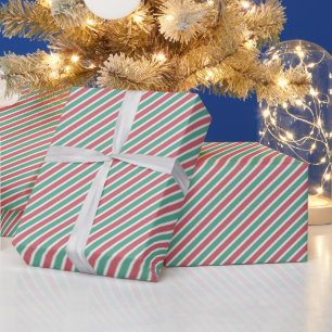 Modern Rood Groen en Wit Strepen Kerstmis Cadeaupapier