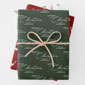 Modern rood groen en wit vrolijk kerstscript inpakpapier vel (In situ)