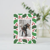 Modern Rood & Groen Jolly Holly 2 Foto Feestdagenkaart (Staand voorkant)