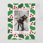 Modern Rood & Groen Jolly Holly 2 Foto Feestdagenkaart (Voorkant)