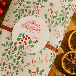 Modern Rood & Groen Kerst Bloempatroon Ronde Sticker