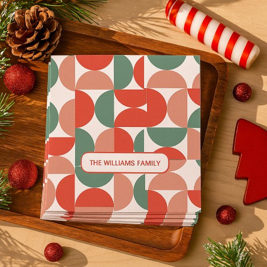 Modern rood & groen Kerst geometrisch patroon Servet