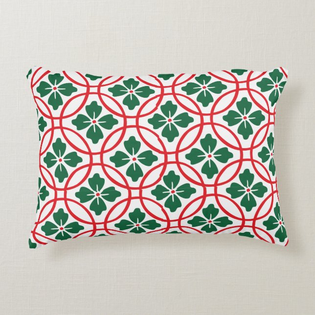 Modern rood groen kerst holly patroon accent pi kussen (Voorkant)