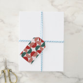 Modern Rood & Groen Kerstmis Geometrisch Patroon Cadeaulabel (Met Touw)