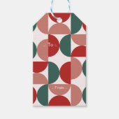 Modern Rood & Groen Kerstmis Geometrisch Patroon Cadeaulabel (Voorkant)