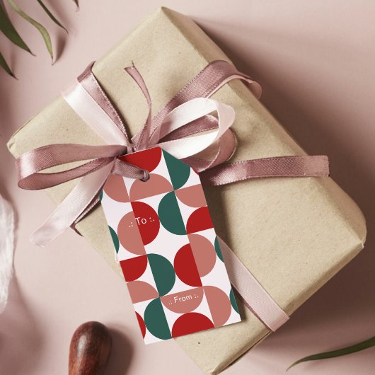 Modern Rood & Groen Kerstmis Geometrisch Patroon Cadeaulabel