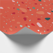 Modern Rood Groen Roze Abstract Terrazzo Patroon Cadeaupapier (Hoek)