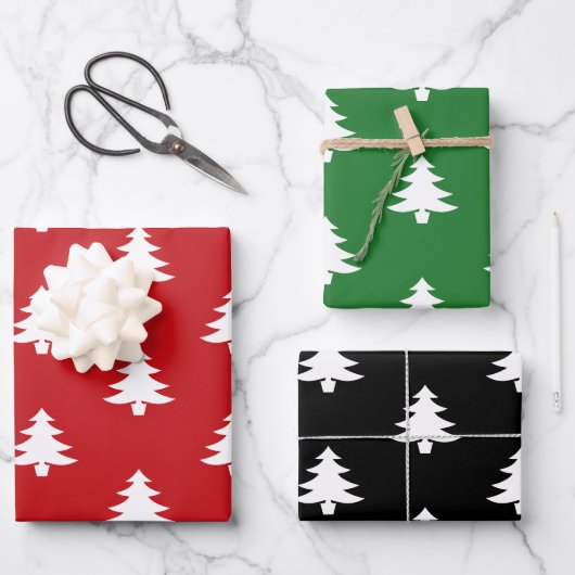 Modern rood groen zwart kerstbomen patroon inpakpapier vel (Voorkant)