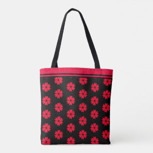 Modern Rood Hart Bloemmotief op Zwart Tote Bag