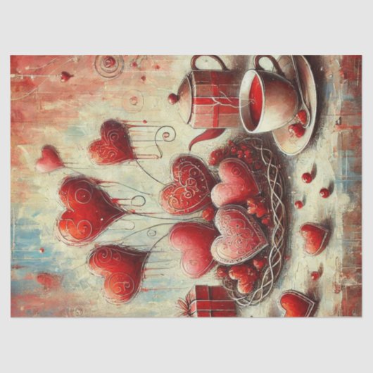 Modern rood hart geschilderd weefsel papier (Voorkant)