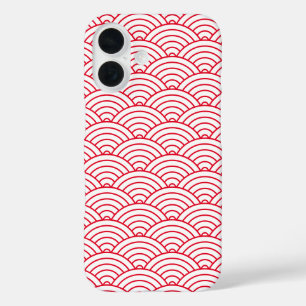 Modern rood Japans golven geometrisch patroon iPhone 16 Hoesje