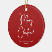 Modern rood kalligrafie script vrolijk kerstfeest keramisch ornament (Links)