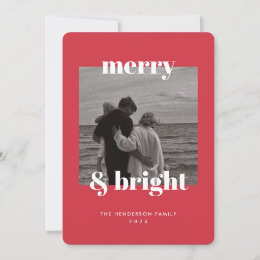 Modern Rood Kerst Vrolijk & Heldere Kaart (Voorkant)