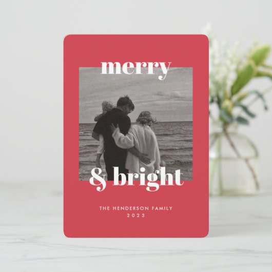 Modern Rood Kerst Vrolijk & Heldere Kaart (Staand voorkant)