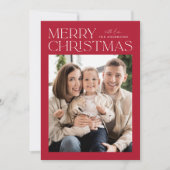Modern Rood Kerstmis Foto Feestdagenkaart (Voorkant)