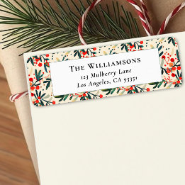 Modern Rood Kerstmis Hulst Bessen Retouradres Etiket