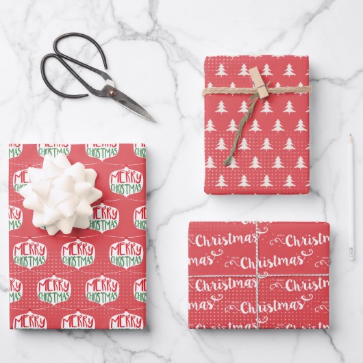 Modern Rood Kerstmis Inpakpapier Vel (Voorkant)