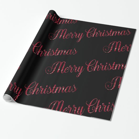 Modern Rood Kerstmis Zwart Cadeaupapier (Uitgerold)