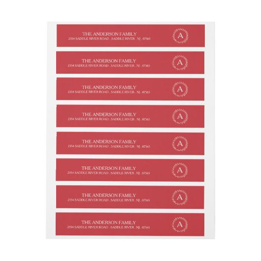 Modern rood kerstmonogram adres (Vel)