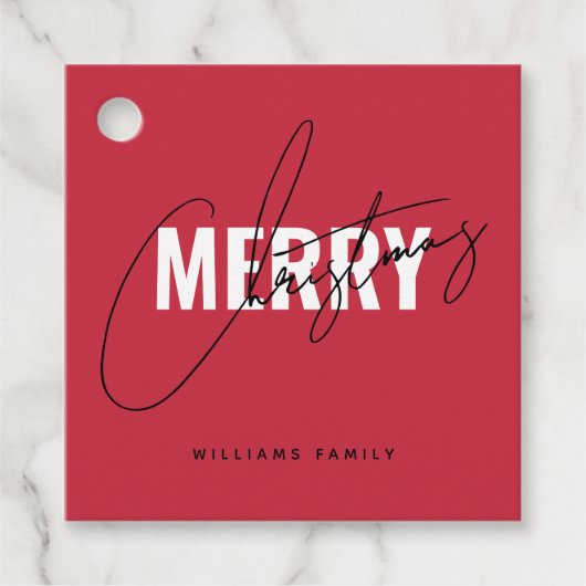 Modern rood kerstscript bedankjes labels (Voorkant)