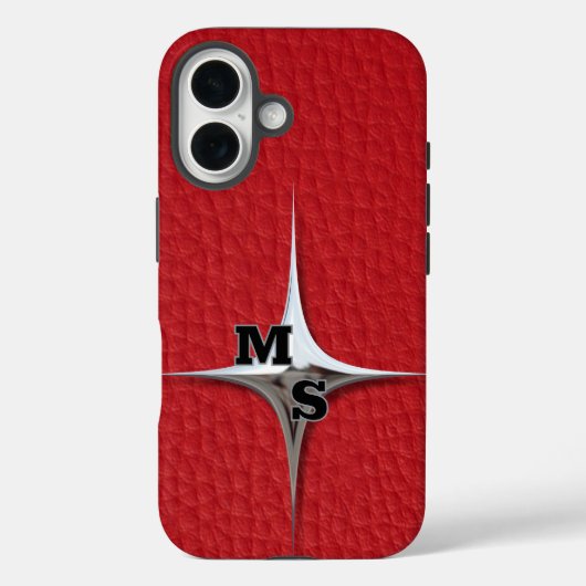 Modern rood lederen monogram Case-Mate iPhone case (Achterkant)