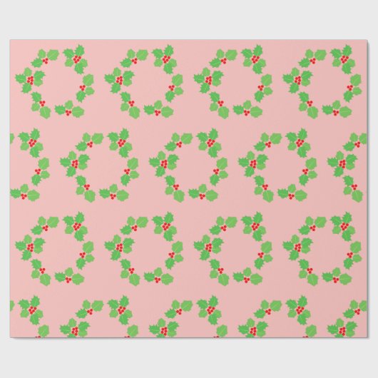 Modern rood lef groen pastel licht roze Kerstmis Cadeaupapier (Vlak)