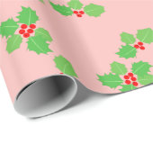 Modern rood lef groen pastel licht roze Kerstmis Cadeaupapier (Rol Hoek)