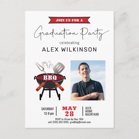 Modern Rood Leuk Script Eenvoudig Foto Afstuderen  Briefkaart (Voorkant)