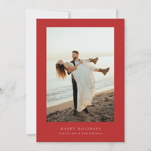 Modern Rood lijst 4 foto Christmas Happy Feestdagenkaart (Voorkant)
