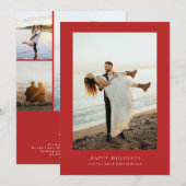 Modern Rood lijst 4 foto Christmas Happy Feestdagenkaart (Voorkant / Achterkant)