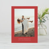 Modern Rood lijst 4 foto Christmas Happy Feestdagenkaart (Staand voorkant)