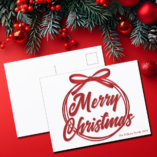 Modern rood lint boog vrolijk kerstscript feestdagenkaart