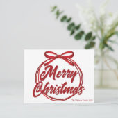 Modern rood lint boog vrolijk kerstscript feestdagenkaart (Staand voorkant)