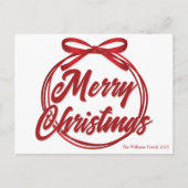 Modern rood lint boog vrolijk kerstscript feestdagenkaart (Voorkant)