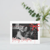 Modern Rood Lint Kerstmis Foto Briefkaart (Staand voorkant)