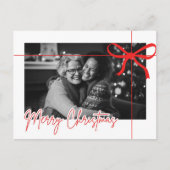 Modern Rood Lint Kerstmis Foto Briefkaart (Voorkant)
