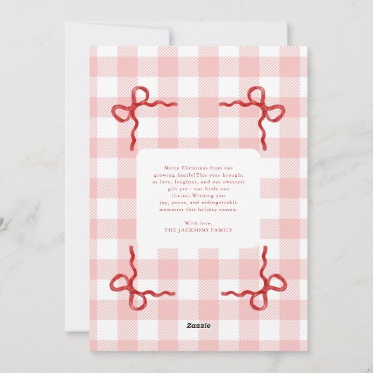 Modern Rood Lint Kerstmis Foto Feestdagenkaart (Achterkant)