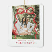 Modern Rood Lint Kerstmis Foto Keramisch Ornament (Links)