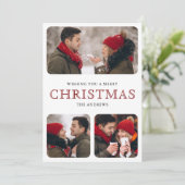 Modern Rood Minimaal 6 Foto Collage Kerstmis Feestdagenkaart (Staand voorkant)