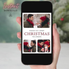 Modern Rood Minimaal 6 Foto Collage Kerstmis Feestdagenkaart