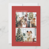 Modern Rood Minimalistisch Drie Foto Kerstmis Feestdagenkaart (Voorkant)