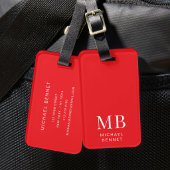 Modern Rood Monogram Bagagelabel